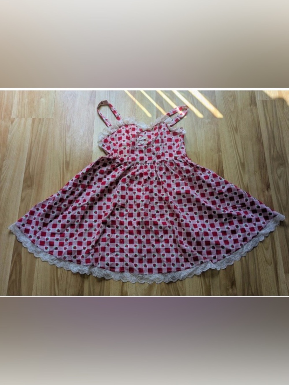 Sweet Society Strawberry Gingham Lace Dress Women’s Medium Cottagecore Coquette